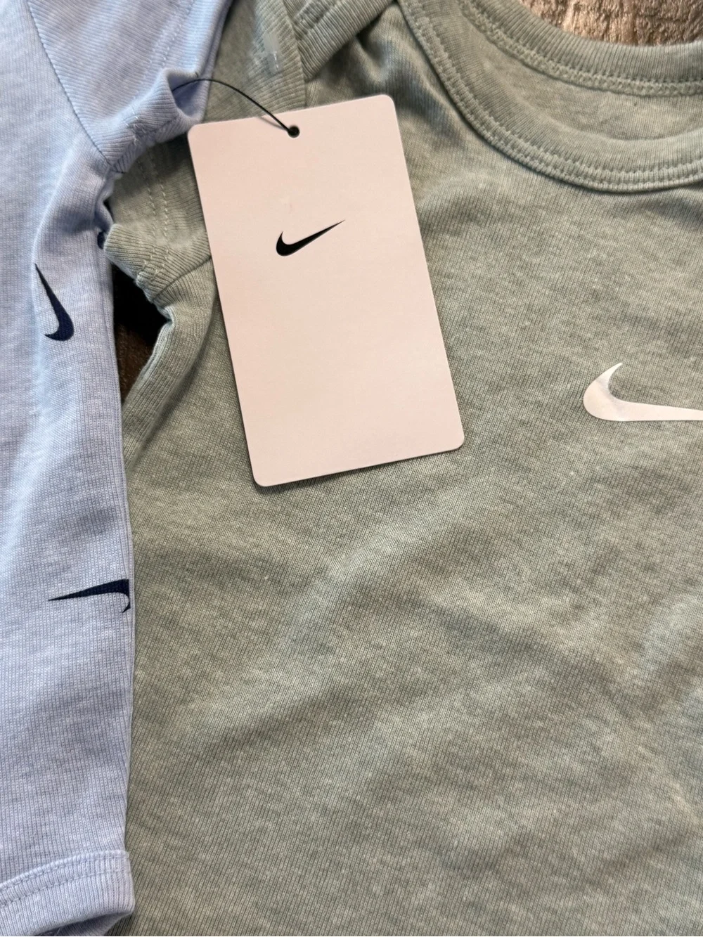 Nike Baby Essentials Set of 2 Bodysuits Heather Green Sz 3M & Pale Blue Sz 6M